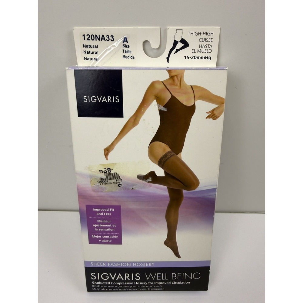 Sigvaris Sheer 15-20 Thigh High Size A Compression Stockings Natural 120NA33 New